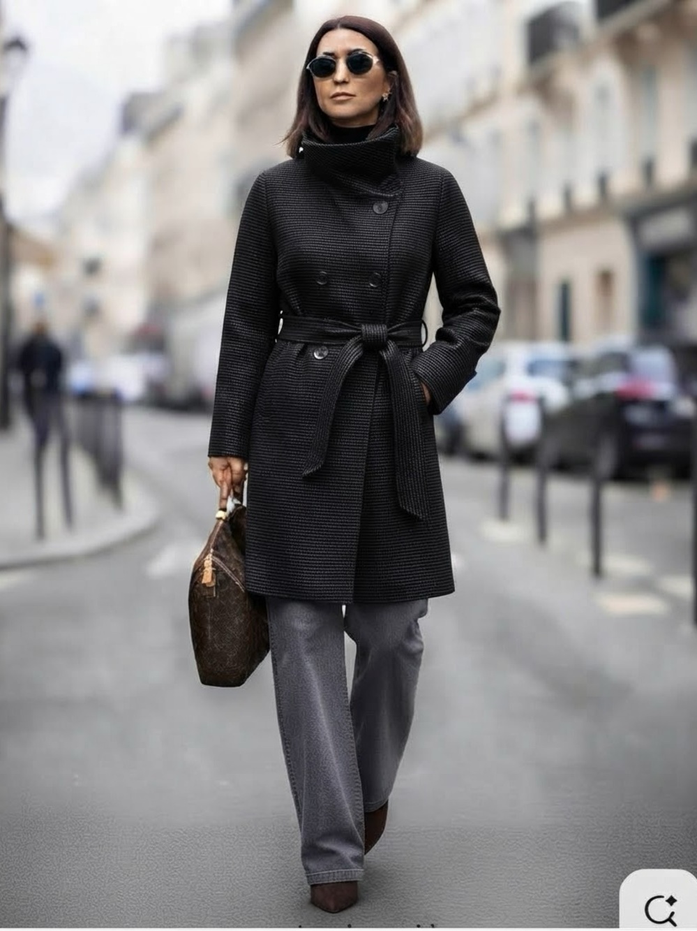 MANGO Black Double-Breasted Funnel Neck Coat | Belted Cotton Trench | XS